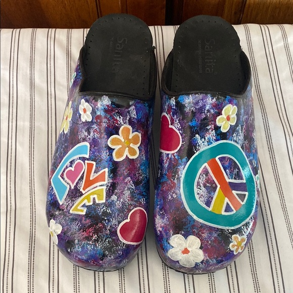 Sanita Purple and Black Clogs with Funky Design - Picture 3 of 4